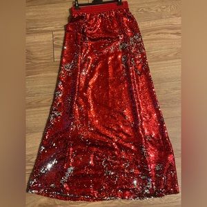 Red/silver sequin maxi skirt
